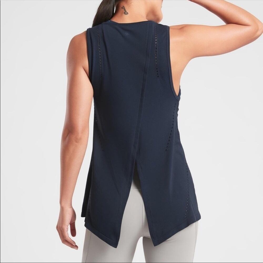 Athleta Foothill Navy Crew Neck Split-Back Tank S… - image 2